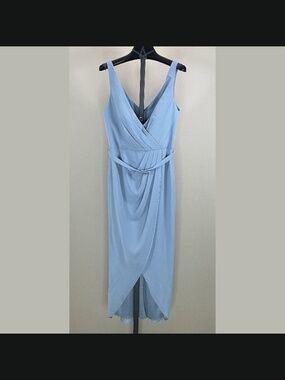 NEW Davids Bridal Dress Womens 6 blue crepe tulip sheath gown formal wedding
